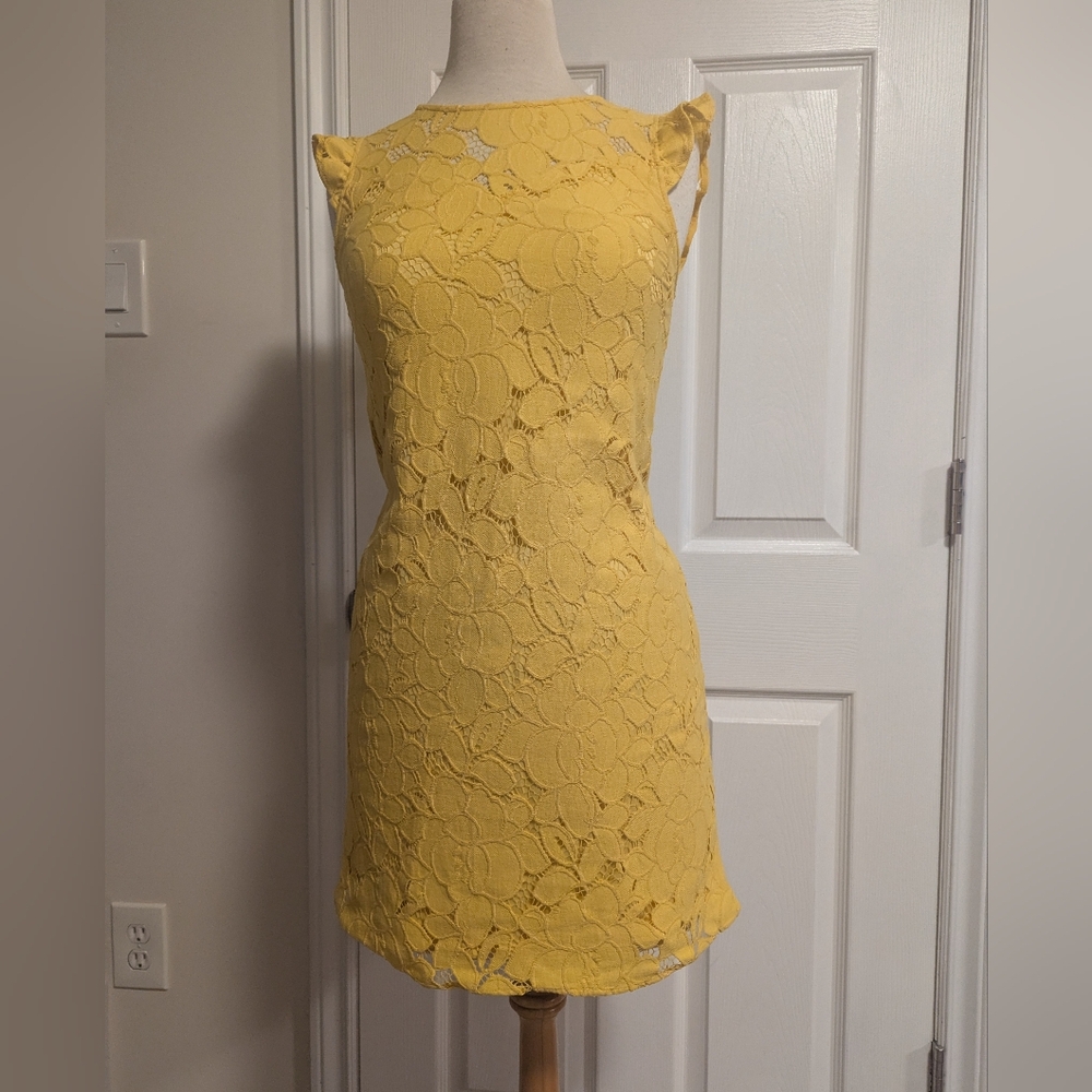 Monteau Yellow Sheath Mini Dress Mock Neck Sleeveless